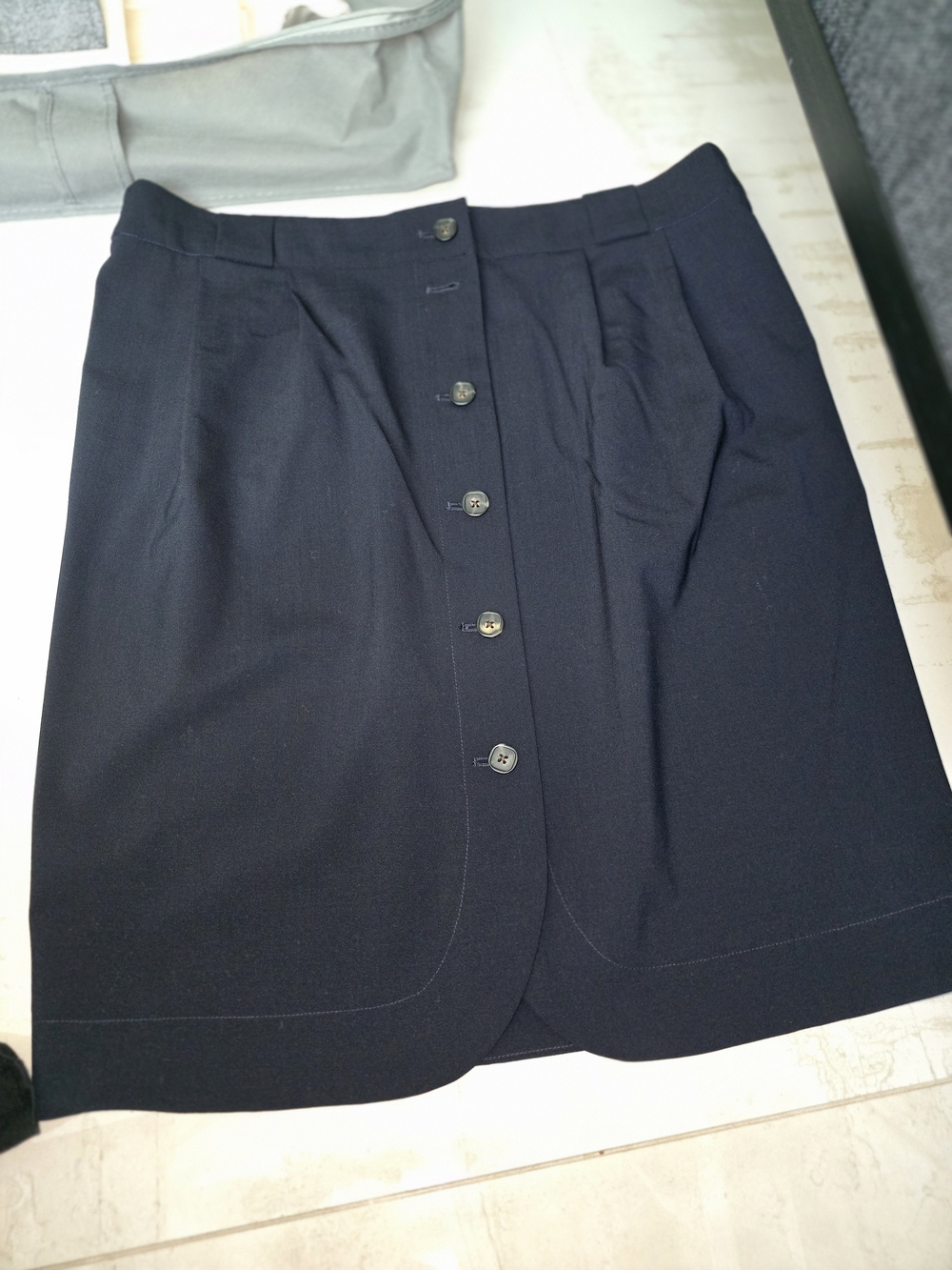 Vintage Faconnable Navy Button-Front Pencil Skirt